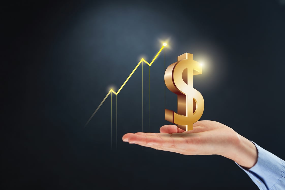 Hand presenting dollar currency sign with profit concept